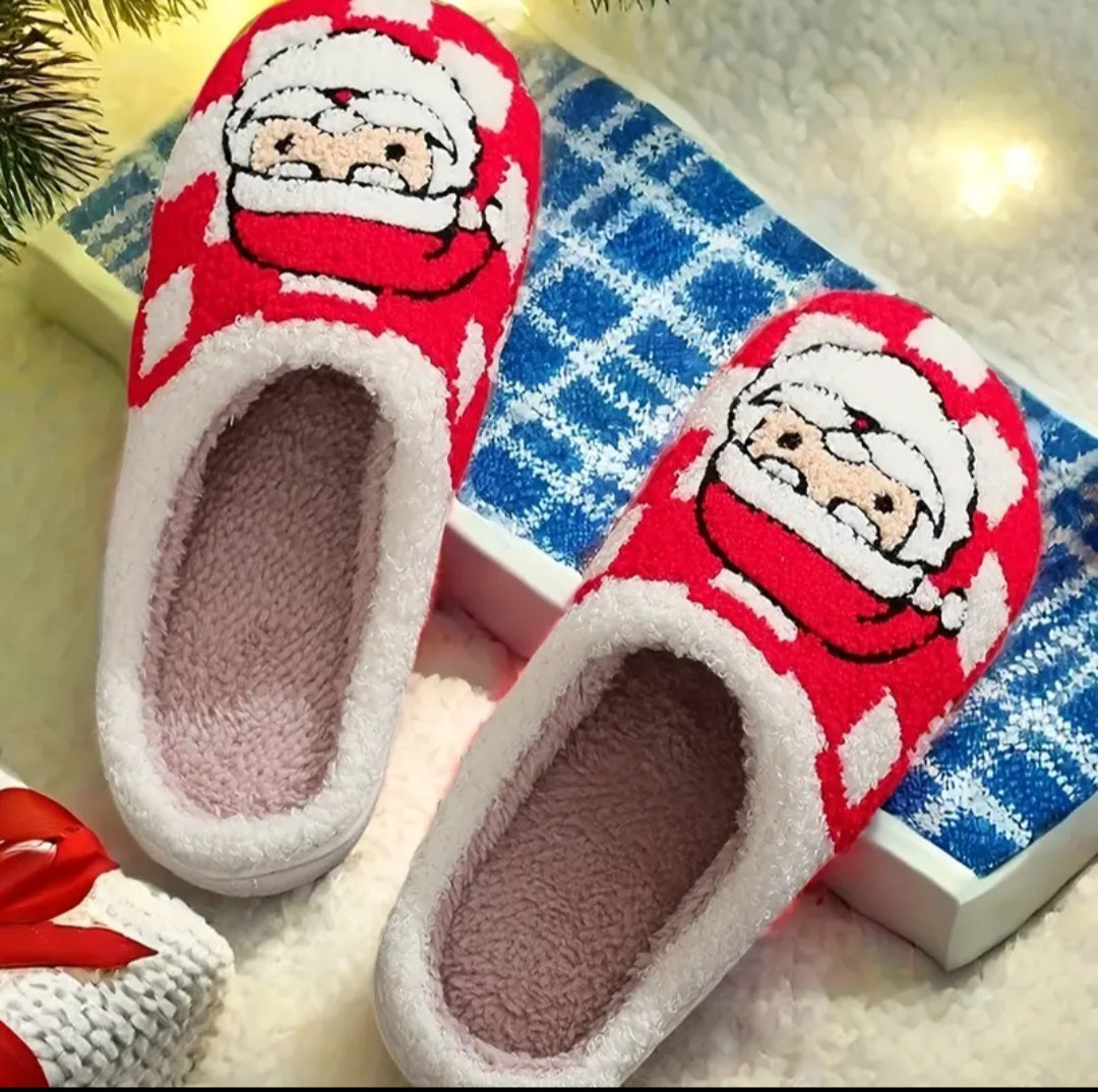 Santa Checkered Christmas Slippers