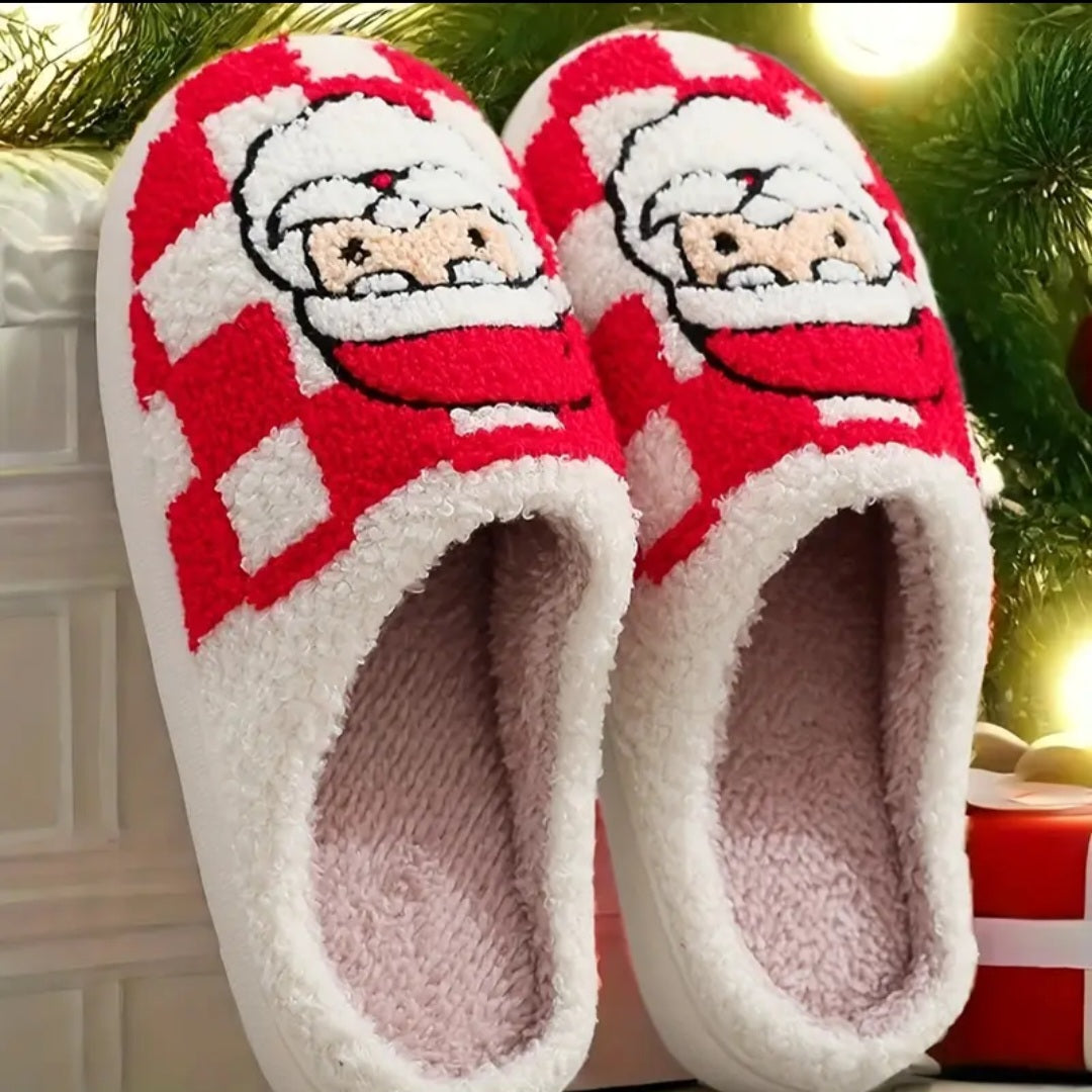 Santa Checkered Christmas Slippers