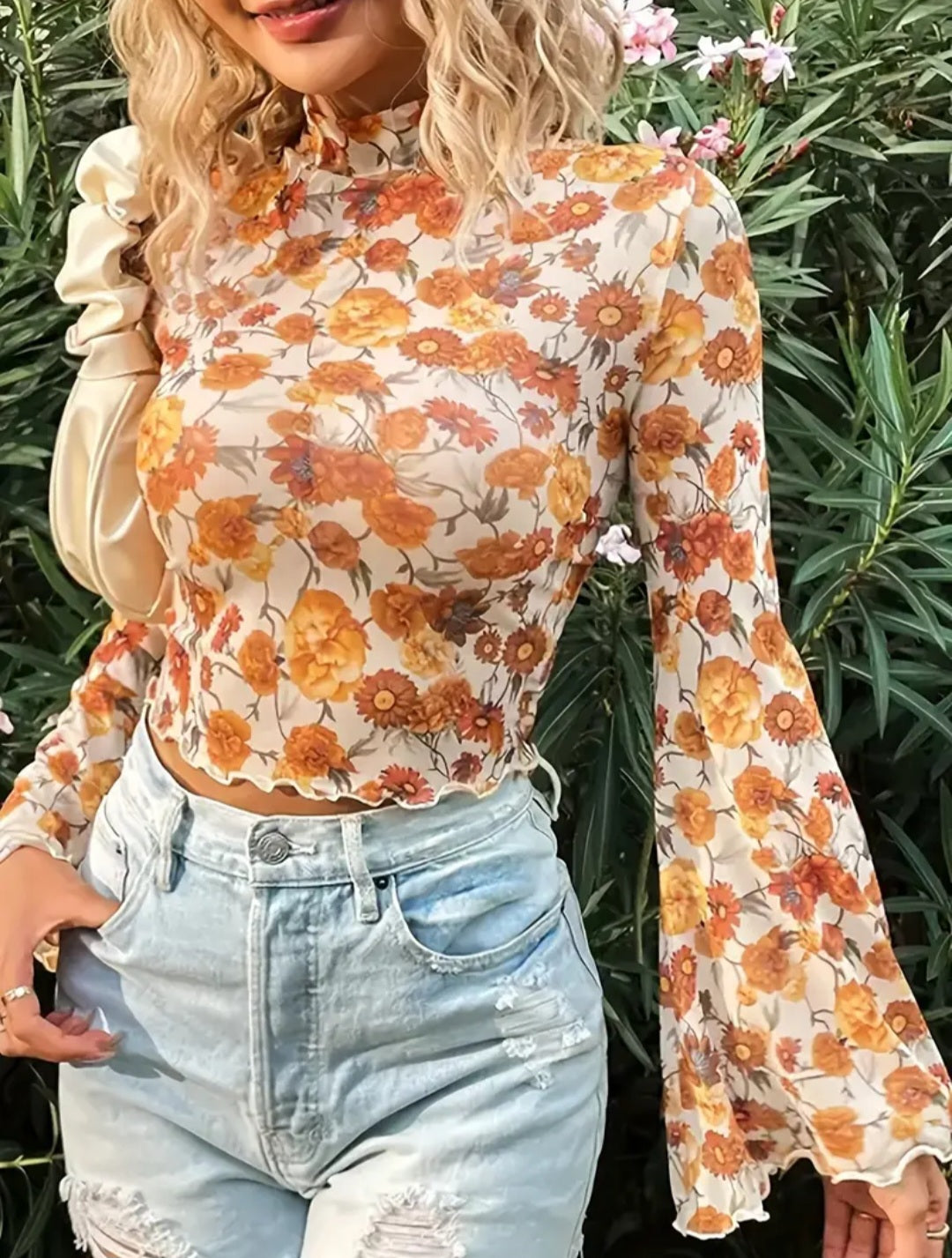 Golden Bloom Mesh Top