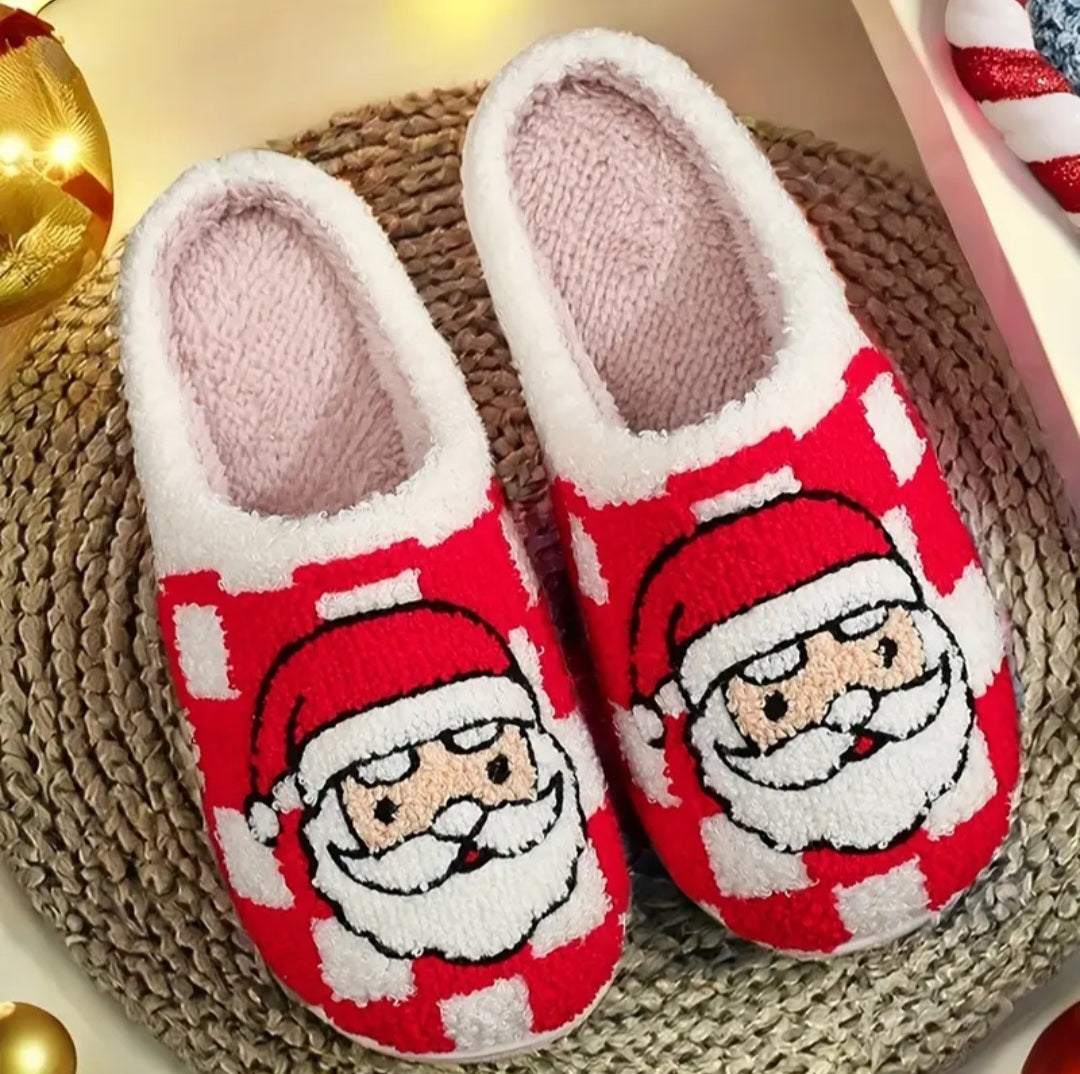 Santa Checkered Christmas Slippers