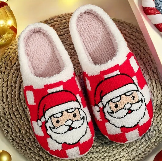Santa Checkered Christmas Slippers