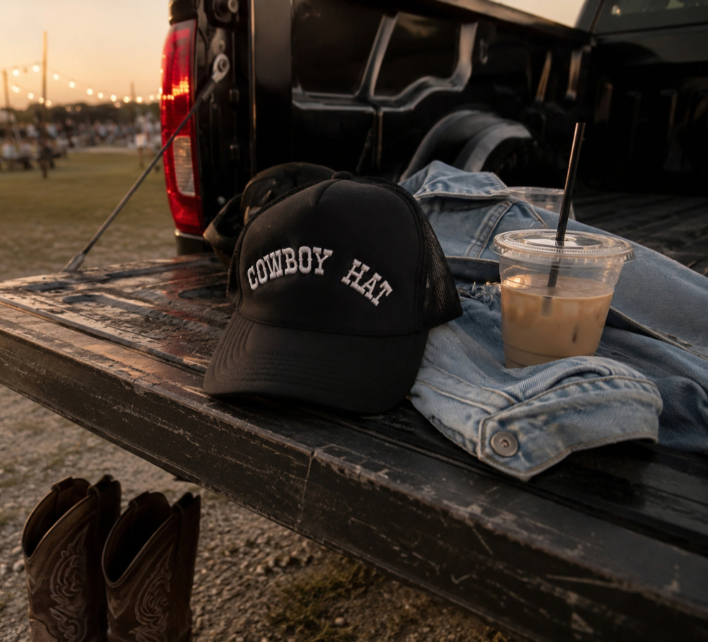 Cowboy Hat Trucker Hat - Black